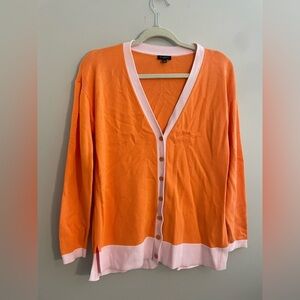 Talbots Petite Orange and Pink Colorblock Cardigan Sweater